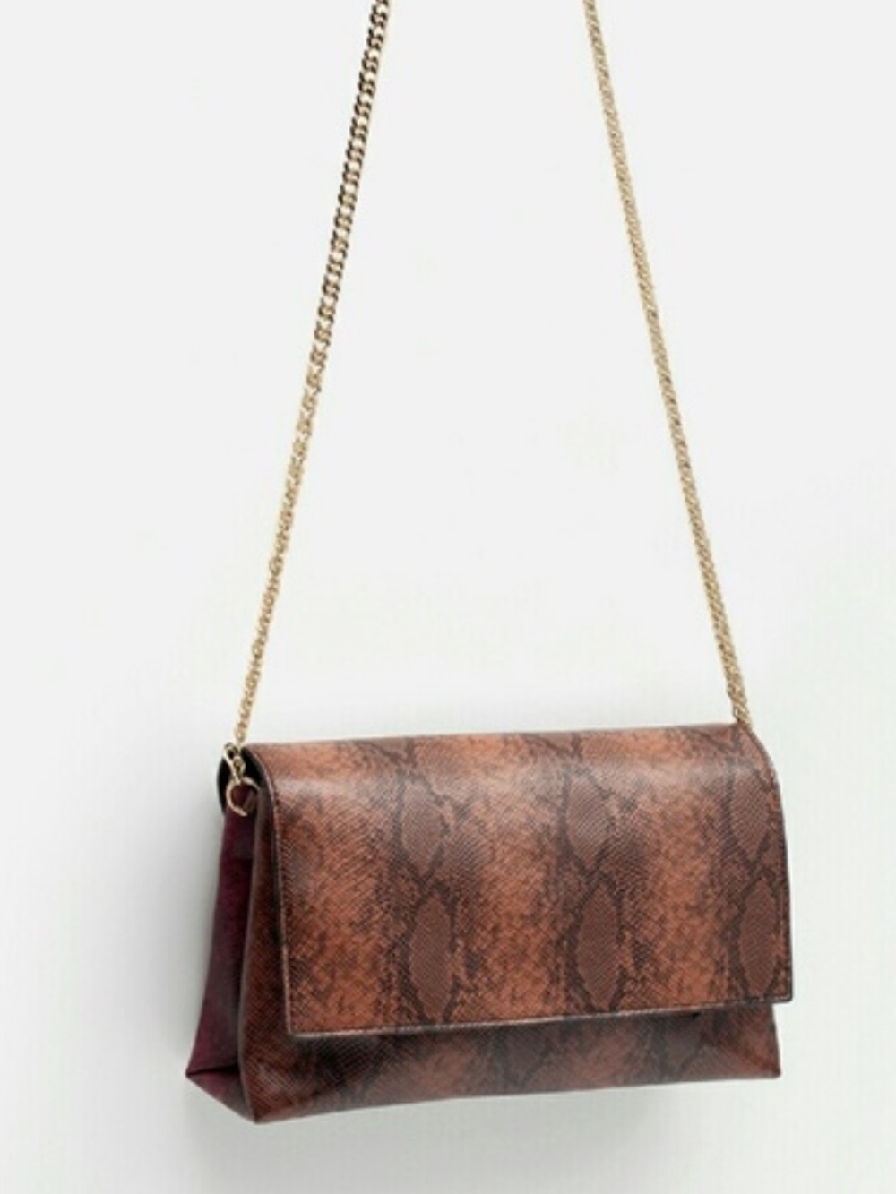 Zara Brown Snake Print Flap Shoulder Bag Chain Strap Messenger